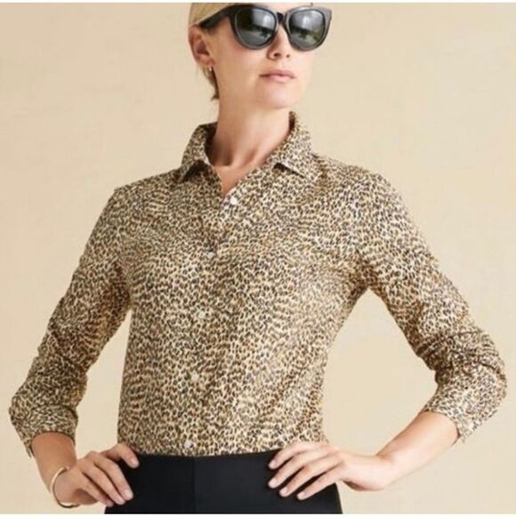 J. McLaughlin Womens Multicolor Leopard Print Long Sleeve Button Up Shirt Medium - Picture 1 of 6